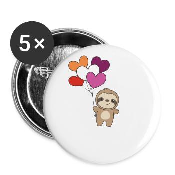 Lesbische Flagge Ballon Herz Pride LGBTQ Faultier - Buttons groß 56 mm (5er Pack) - Weiß - Vorne