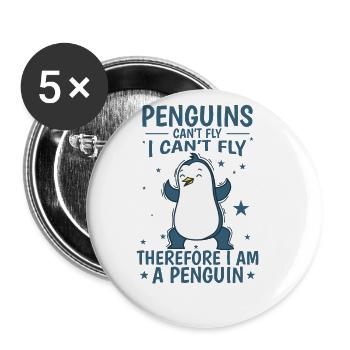 Les pingouins ne peuvent pas voler Je suis un oiseau pingouin - Lot de 5 grands badges (56 mm) - blanc - Devant