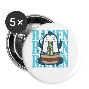 Pinguin mit Ramen Nudeln Antarktis Vogel - Buttons groß 56 mm (5er Pack) - Weiß - Vorne