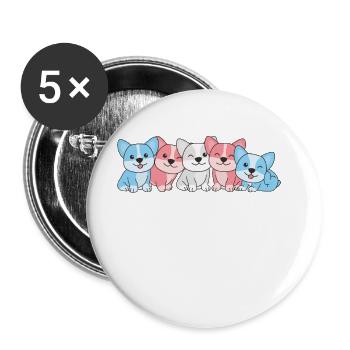 Drapeau transgenre Corgi Pride LGBTQ Mignons Chiens - Lot de 5 grands badges (56 mm) - blanc - Devant