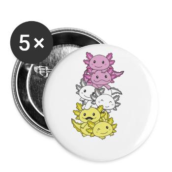 twink Flag Pride LGBTQ mignon axolotl pile - Lot de 5 grands badges (56 mm) - blanc - Devant