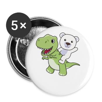 L’ours polaire monte sur un dino mignon T-Rex avec des ours polaires - Lot de 5 grands badges (56 mm) - blanc - Devant