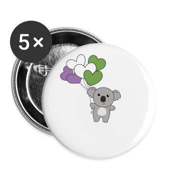 Genderqueer Flagge Ballon Herzen Pride LGBTQ Koala - Buttons groß 56 mm (5er Pack) - Weiß - Vorne