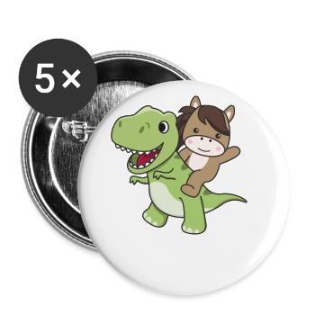 Pferd reitet auf T-Rex süßer Dino mit Pferde - Buttons groß 56 mm (5er Pack) - Weiß - Vorne