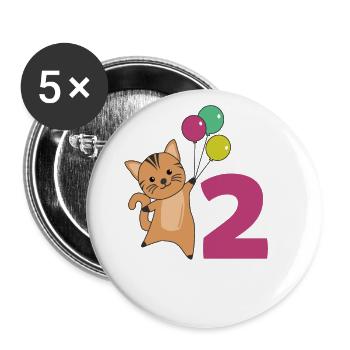 Ballons de deuxième anniversaire de chat pour enfants - Lot de 5 grands badges (56 mm) - blanc - Devant