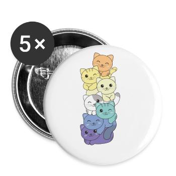 genderfaun Flag Pride LGBTQ mignon cat pile - Lot de 5 grands badges (56 mm) - blanc - Devant