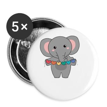 Drapeau arc-en-ciel Gay Pride LGBTQ Hearts Elephant - Lot de 5 grands badges (56 mm) - blanc - Devant