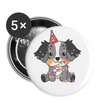 Berger australien pour un anniversaire pour les enfants - Lot de 5 grands badges (56 mm) - blanc - Devant