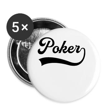 Poker Schriftzug - Buttons groß 56 mm (5er Pack) - Weiß - Vorne
