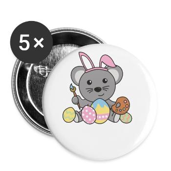 Happy Easter Cute Mouse Easter with Easter Eggs - Buttons large 2.2''/56 mm (5-pack) - white - Front