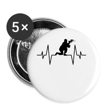Paintball Herzschlag - Buttons groß 56 mm (5er Pack) - Weiß - Vorne