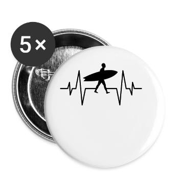 Surfen Surfer Herzschlag - Buttons groß 56 mm (5er Pack) - Weiß - Vorne
