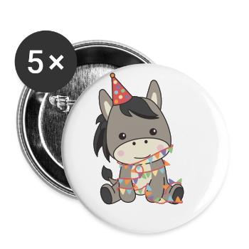 Esel zum Geburtstag für Kinder ein Geschenk - Buttons groß 56 mm (5er Pack) - Weiß - Vorne