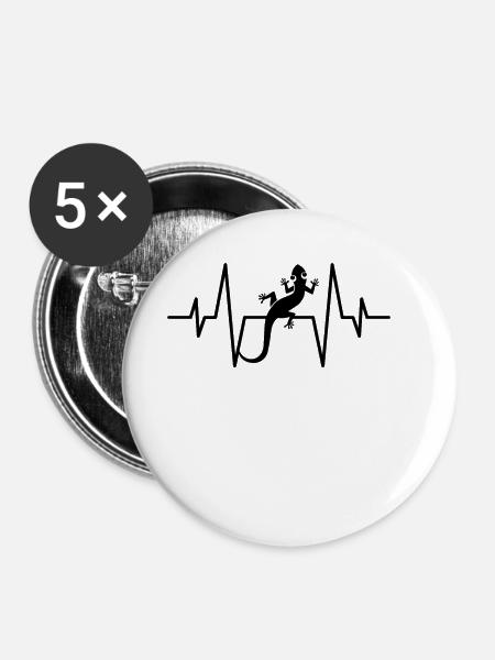 Eidechse Herzschlag - Buttons groß 56 mm (5er Pack) - Weiß