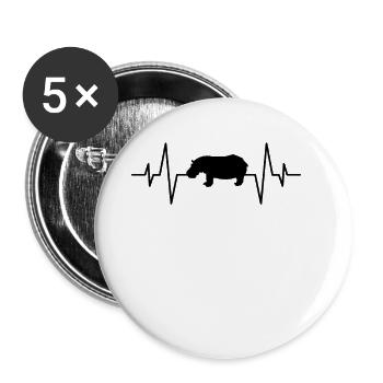 Nilpferd Herzschlag - Buttons groß 56 mm (5er Pack) - Weiß - Vorne