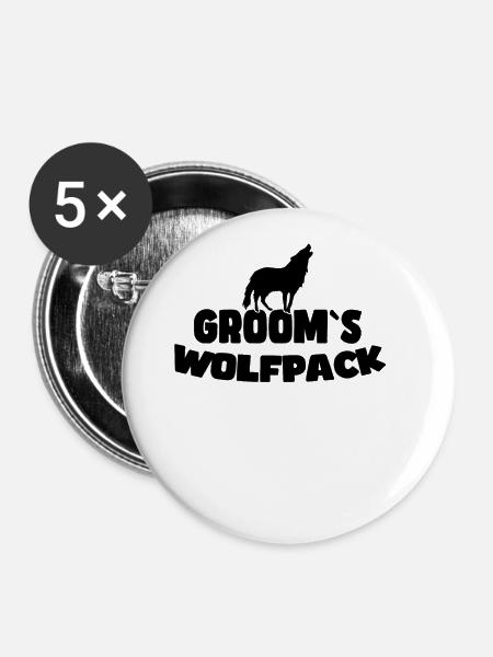 Bräutigam`s Wolfsrudel - Buttons groß 56 mm (5er Pack) - Weiß