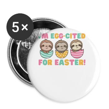 paresseux mignons à Pâques avec des œufs de Pâques paresseux - Lot de 5 grands badges (56 mm) - blanc - Devant
