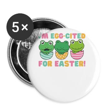 grenouilles douces à Pâques avec œufs de Pâques grenouille - Lot de 5 grands badges (56 mm) - blanc - Devant