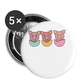 cochons doux à Pâques avec œufs de Pâques porc - Lot de 5 grands badges (56 mm) - blanc - Devant
