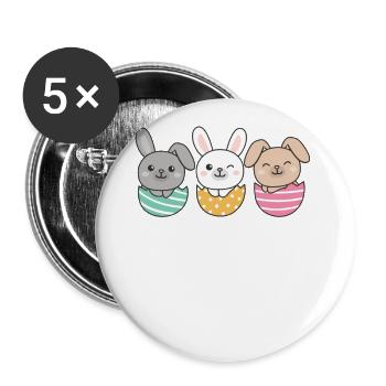 mignons lapins à Pâques avec des œufs de Pâques lapin - Lot de 5 grands badges (56 mm) - blanc - Devant