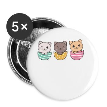 süße Katzen zu Ostern mit Ostereiern Katze - Buttons groß 56 mm (5er Pack) - Weiß - Vorne