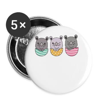 rhinocéros mignons à Pâques avec des œufs de Pâques rhinocéros - Lot de 5 grands badges (56 mm) - blanc - Devant