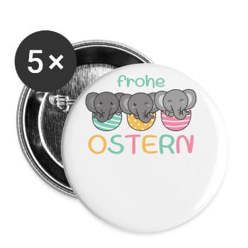 süße Elefanten zu Ostern mit Ostereiern Elefant - Buttons groß 56 mm (5er Pack) - Weiß - Vorne