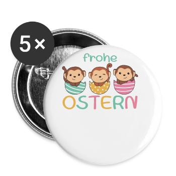 süße Affen zu Ostern mit Ostereiern Affe - Buttons groß 56 mm (5er Pack) - Weiß - Vorne