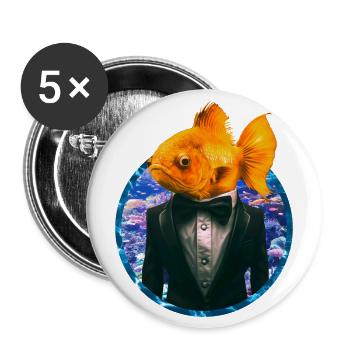Poisson rouge en smoking dans le récif corallien - Lot de 5 grands badges (56 mm) - blanc - Devant