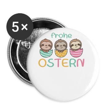 süße Faultiere zu Ostern mit Ostereiern Faultier - Buttons groß 56 mm (5er Pack) - Weiß - Vorne