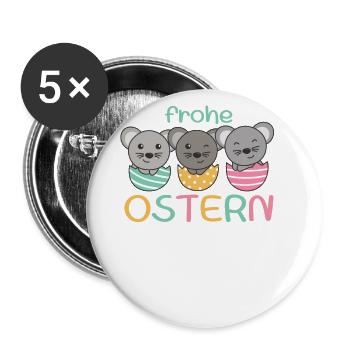 süße Mäuse zu Ostern mit Ostereiern Maus - Buttons groß 56 mm (5er Pack) - Weiß - Vorne