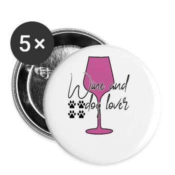 Wine and dog lovers - Buttons large 2.2''/56 mm (5-pack) - white - Front