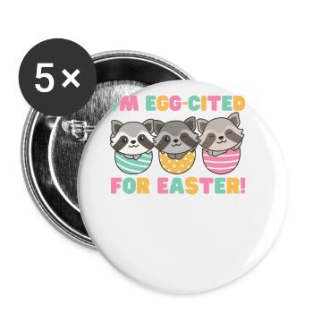ratons laveurs mignons pour Pâques avec œufs de Pâques raton laveur - Lot de 5 grands badges (56 mm) - blanc - Devant