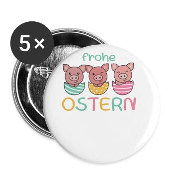 süße Schweine zu Ostern mit Ostereiern Schwein - Buttons groß 56 mm (5er Pack) - Weiß - Vorne