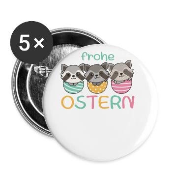 süße Waschbären zu Ostern mit Ostereiern Waschbär - Buttons groß 56 mm (5er Pack) - Weiß - Vorne