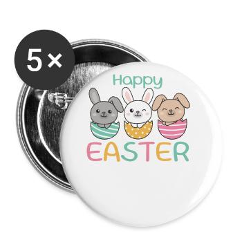 lapins mignons pour Pâques avec lapin aux œufs de Pâques - Lot de 5 grands badges (56 mm) - blanc - Devant