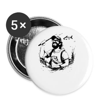Angler Angeln - Buttons groß 56 mm (5er Pack) - Weiß - Vorne