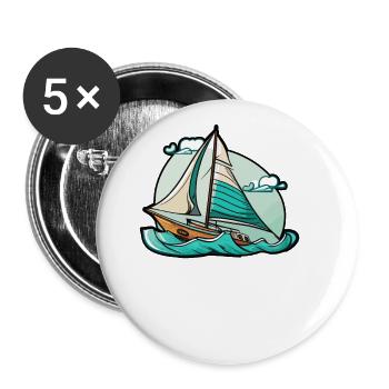 Boot Segelboot Segeln - Buttons groß 56 mm (5er Pack) - Weiß - Vorne
