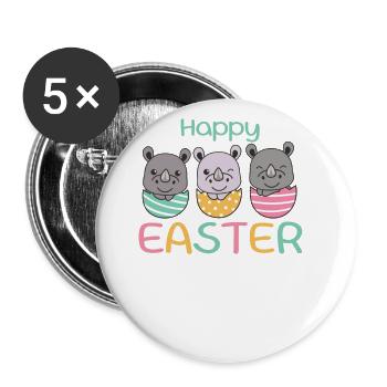 rhinocéros mignons à Pâques avec des œufs de Pâques rhinocéros - Lot de 5 grands badges (56 mm) - blanc - Devant