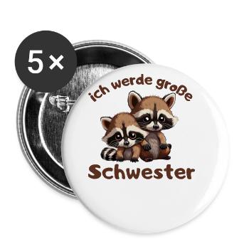 Ich werde große Schwester 2023 für Geschwister - Buttons groß 56 mm (5er Pack) - Weiß - Vorne
