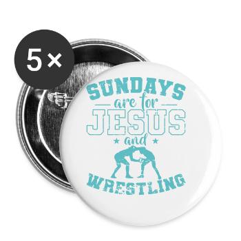 Sundays are for Jesus and Wrestling Show Fight - Buttons large 2.2''/56 mm (5-pack) - white - Front