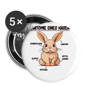 Anatomie eines Hasen lustige Kanninchen Erklärung - Buttons groß 56 mm (5er Pack) - Weiß - Vorne