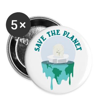 Save The Planet Klimawandel Eisbär - Buttons groß 56 mm (5er Pack) - Weiß - Vorne