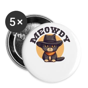 Meowdy Howdy Katze Cowboyhut süße Katzen - Buttons groß 56 mm (5er Pack) - Weiß - Vorne