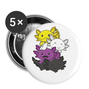 Nonbinary Flag Pride LGBTQ Mignon Axolotl Pile - Lot de 5 grands badges (56 mm) - blanc - Devant