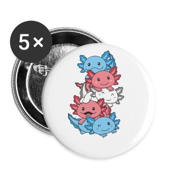 Transgender Flag Pride LGBTQ süßer Axolotl Stapel - Buttons groß 56 mm (5er Pack) - Weiß - Vorne