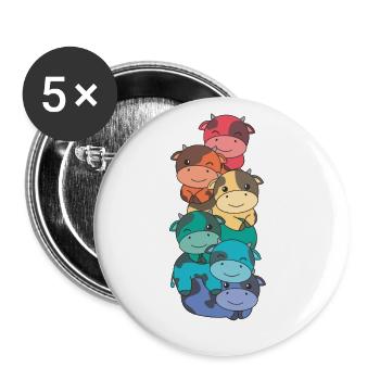 Regenbogen Flag Pride LGBTQ süßer Kuh Stapel - Buttons groß 56 mm (5er Pack) - Weiß - Vorne