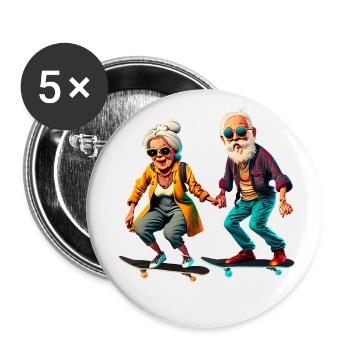 Cool old couple skater hipster - Buttons large 2.2''/56 mm (5-pack) - white - Front