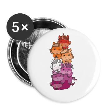 Lesbische Flag Pride LGBTQ süßer Einhorn Stapel - Buttons groß 56 mm (5er Pack) - Weiß - Vorne
