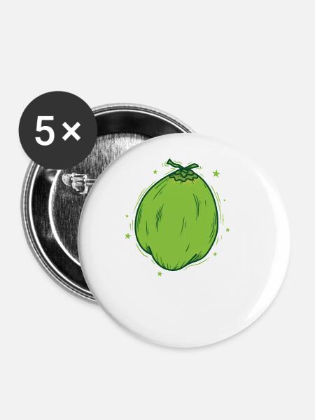 Kokosnuss Palme exotische Frucht - Buttons groß 56 mm (5er Pack) - Weiß